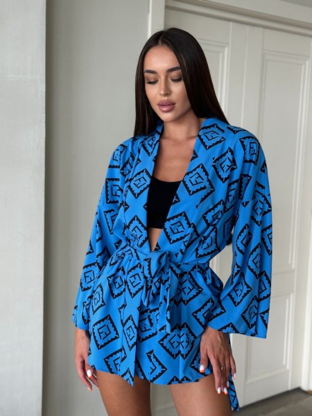 Женский костюм 2-ка (шорты+кимоно) синего цвета 28532