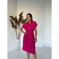 Льняное платье на кнопках малинового цвета 28663