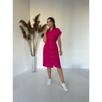 Льняное платье на кнопках малинового цвета 28663