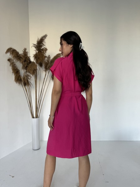 Льняна сукня на кнопках малинового кольору 28663 N