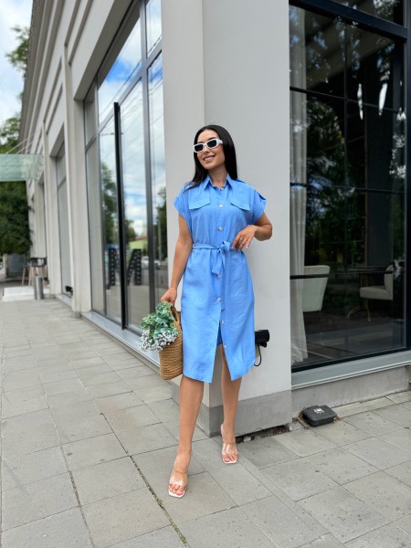 Льняна сукня на кнопках блакитного кольору 28665 N