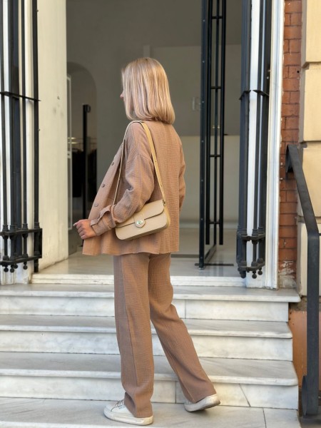 Прогулочный, муслиновый костюм двойка, бежевого цвета 28669