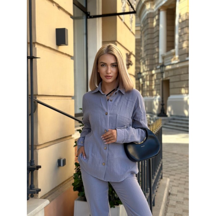 Прогулочный, муслиновый костюм двойка, серого цвета 28672