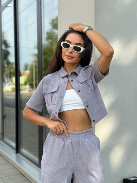 Ніжний прогулянковий костюм з мікро-вельвету сірого кольору 28720