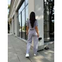 Ніжний прогулянковий костюм з мікро-вельвету сірого кольору 28720