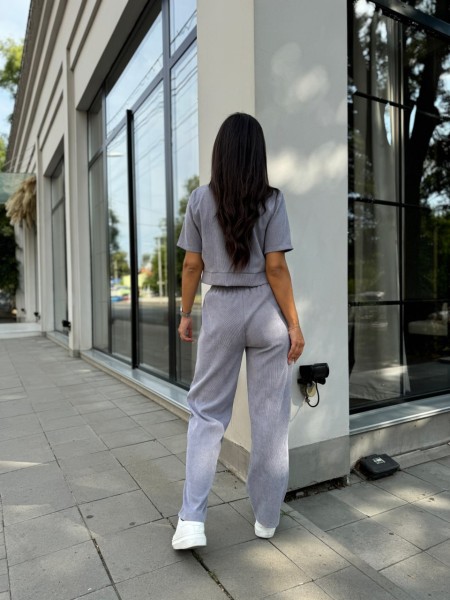 Ніжний прогулянковий костюм з мікро-вельвету сірого кольору 28720