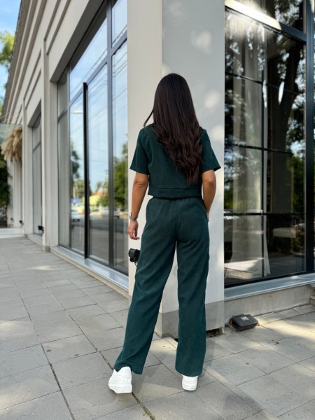 Ніжний прогулянковий костюм з мікро-вельвету смарагдового кольору 28721