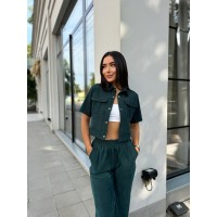 Нежный прогулочный костюм из микро-вельвета изумрудного цвета 28721