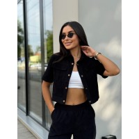 Нежный прогулочный костюм из микро-вельвета черного цвета 28722