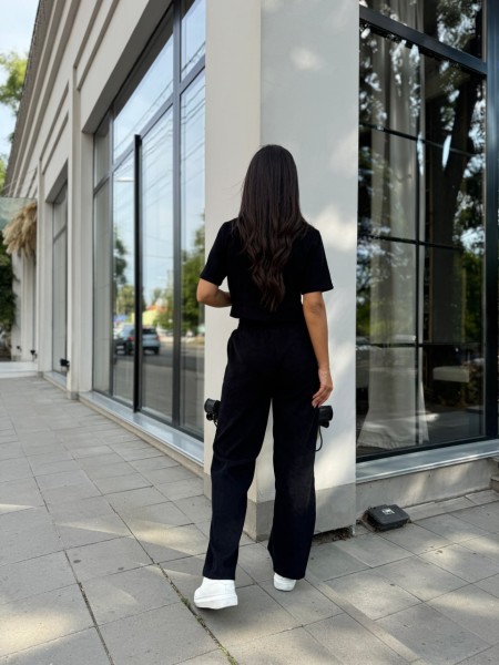 Ніжний прогулянковий костюм з мікро-вельвету чорного кольору 28722