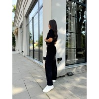 Нежный прогулочный костюм из микро-вельвета черного цвета 28722