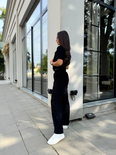 Ніжний прогулянковий костюм з мікро-вельвету чорного кольору 28722