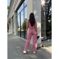 Нежный прогулочный костюм из микро-вельвета пудрового цвета 28724