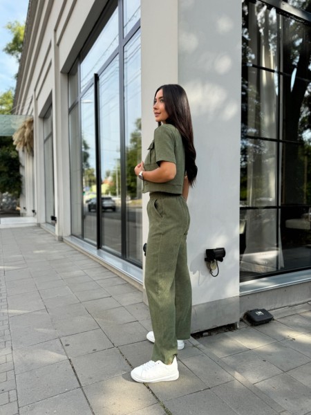 Ніжний прогулянковий костюм з мікро-вельвету кольору хакi 28725