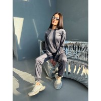 Спортивний велюровий костюм графітового кольору 28726