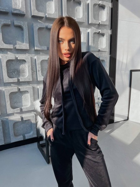 Спортивный велюровый костюм черного цвета 28727