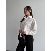 Базова, котонова сорочка оверсайз білого кольору 28842