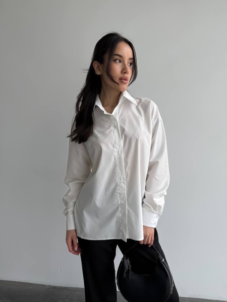 Базова, котонова сорочка оверсайз білого кольору 28842