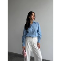 Базова, котонова сорочка оверсайз блакитного кольору 28843