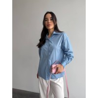 Базова, котонова сорочка оверсайз блакитного кольору 28843