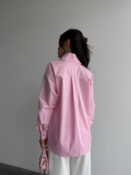 Базова, котонова сорочка оверсайз рожевого кольору 28844