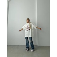 Бавовняна футболка з принтом білого кольору 28845