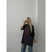 Бавовняна футболка з принтом графітового кольору 28846