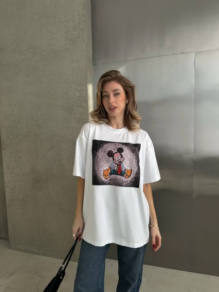 Бавовняна футболка з принтом білого кольору 28851