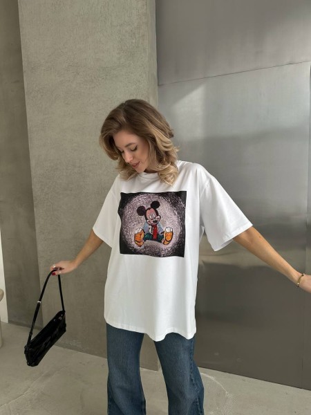 Бавовняна футболка з принтом білого кольору 28851