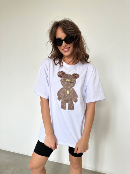 Жіноча футболка з принтом білого кольору 28852