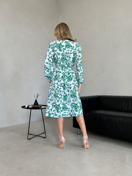 Воздушное платье миди с поясом зеленого цвета 28900