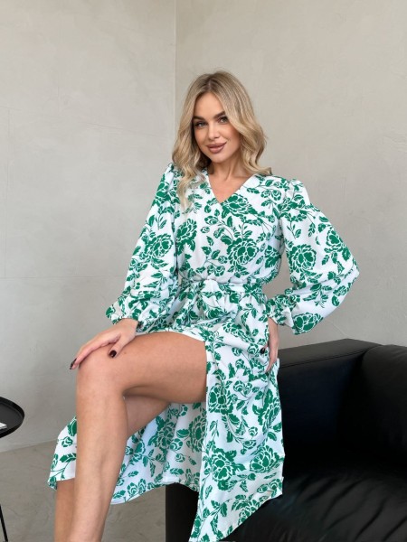 Воздушное платье миди с поясом зеленого цвета 28900