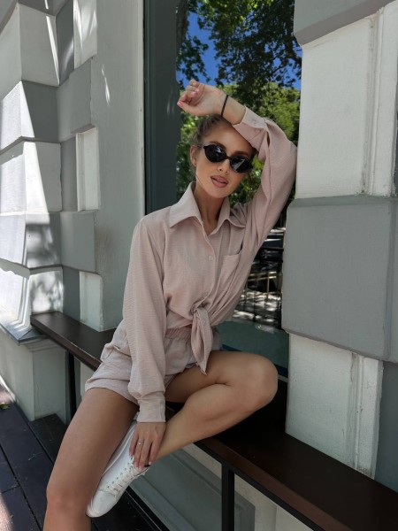 Легкий костюм 2-ка із шортами бежевого кольору 28904