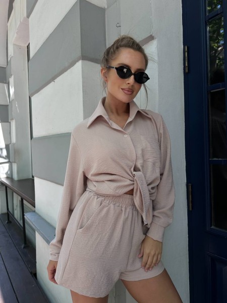 Легкий костюм 2-ка із шортами бежевого кольору 28904