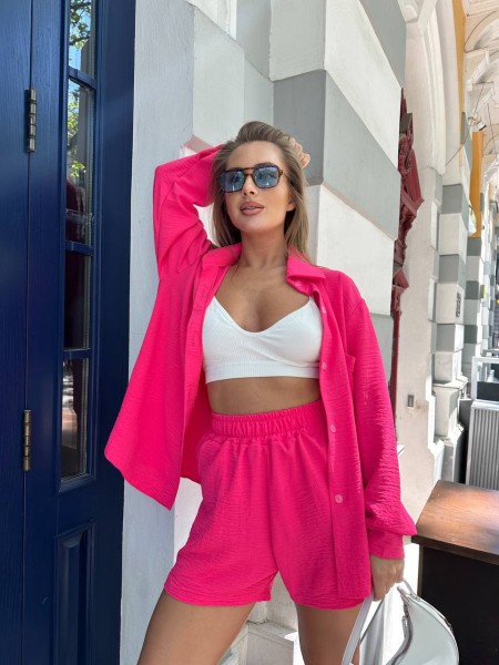 Легкий костюм 2-ка із шортами малинового кольору 28906