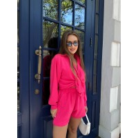 Легкий костюм 2-ка із шортами малинового кольору 28906