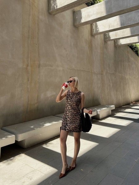 Модна, лляна леопардова сукня міні 28908