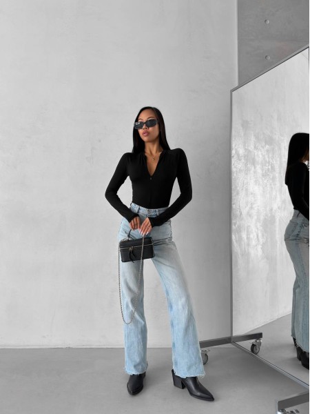 Боди с рукавом со скрытой молнией черного цвета 28911