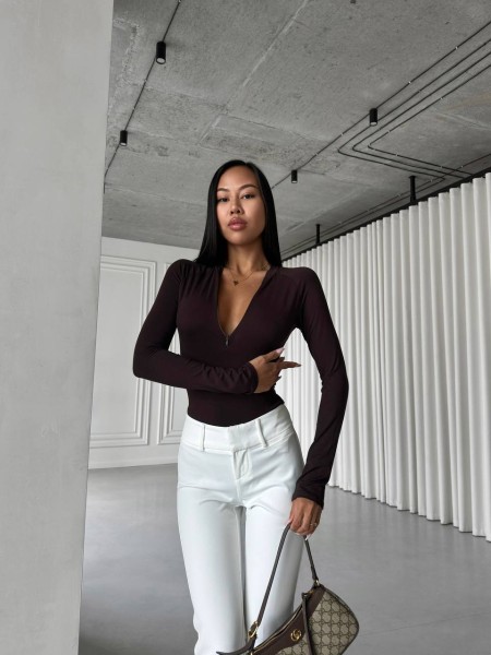 Боди с рукавом со скрытой молнией коричневого цвета 28912