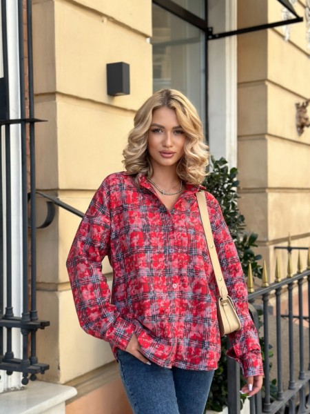 Відмінна жіноча сорочка із фланелі червоного кольору 28913