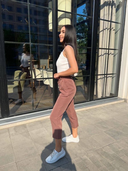 Стильні жіночі штани пудрового кольору 28960