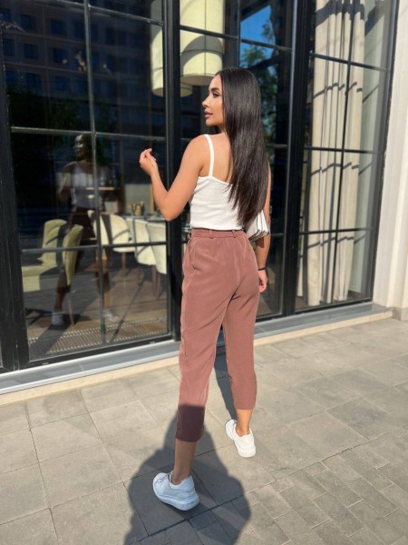 Стильні жіночі штани пудрового кольору 28960