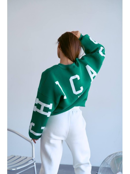 Стильний світшот на флісі з написом зеленого кольору 28968