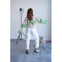 Стильний світшот на флісі з написом бежевого кольору 28970