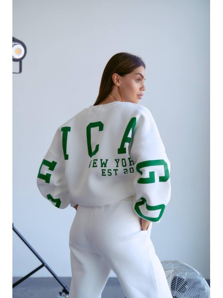 Стильний світшот на флісі з написом молочного кольору 28971