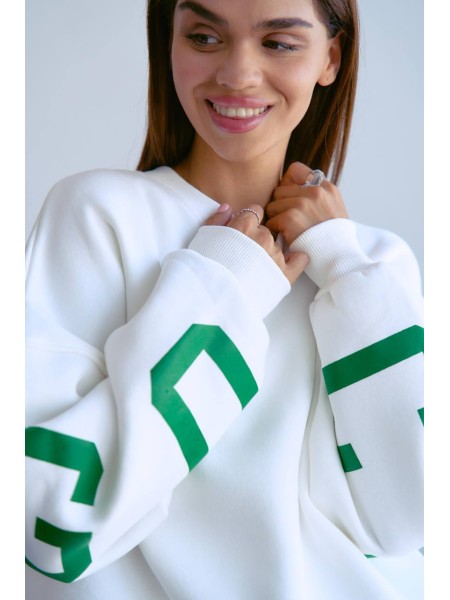 Стильний світшот на флісі з написом молочного кольору 28971