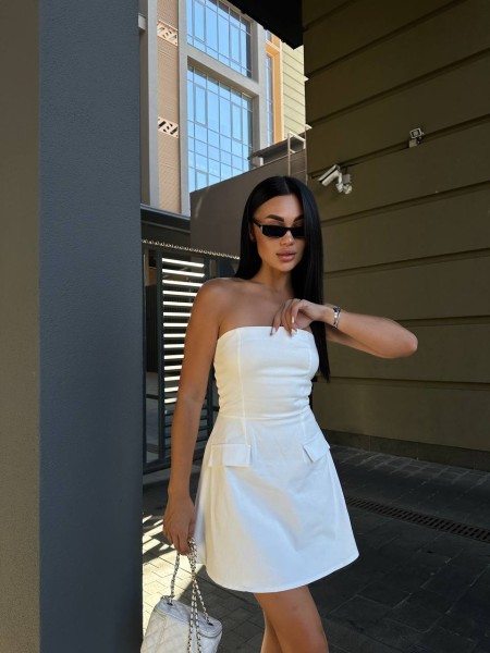 Базовое платье мини белого цвета 29034