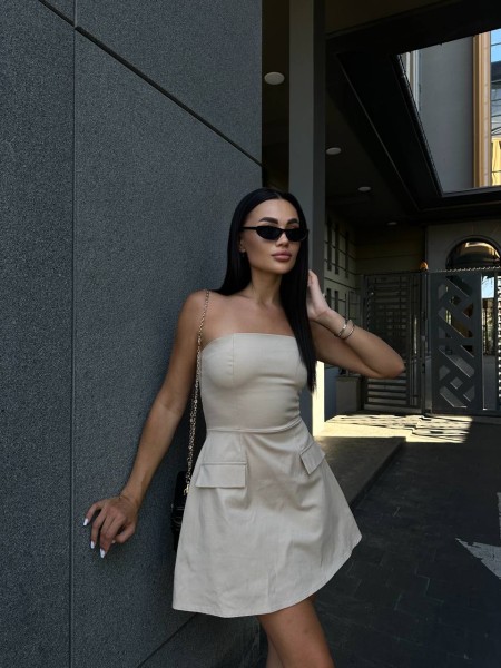 Базовое платье мини бежевого цвета 29036