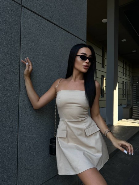 Базовое платье мини бежевого цвета 29036