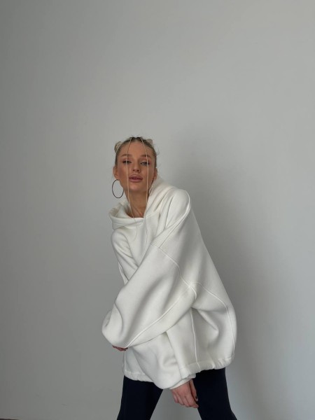 Стильний та вільний худі з вишивкою "Mriya" білого кольору 29053